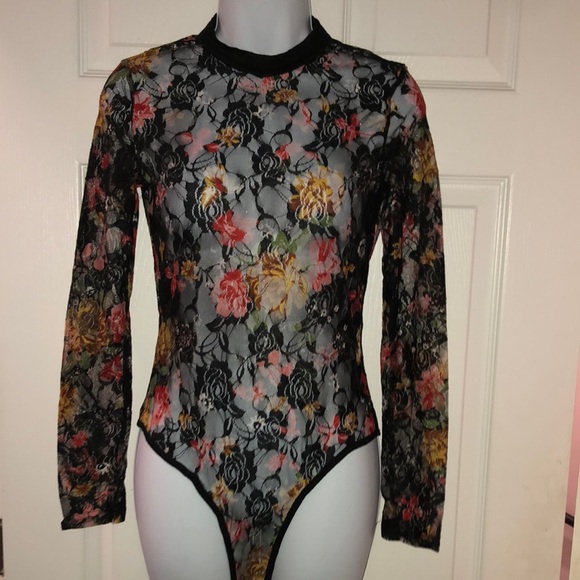 Amazon Tops - Amazon Floral Lace Long Sleeve Bodysuit nwot